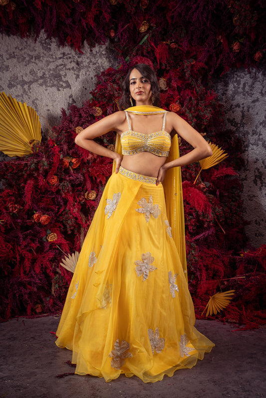 Yellow Organza Lehenga