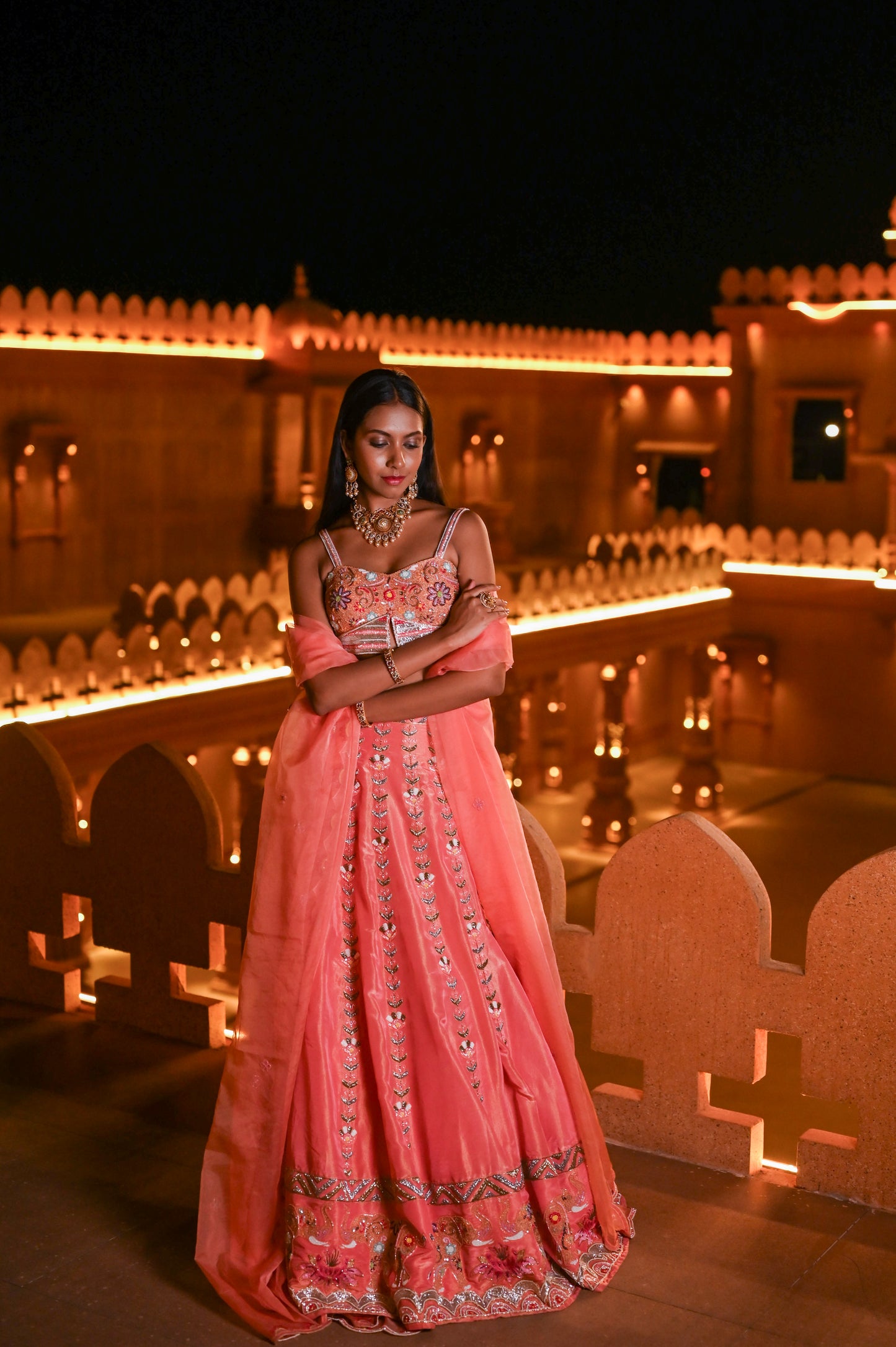 Peach Sleeveless Lehenga
