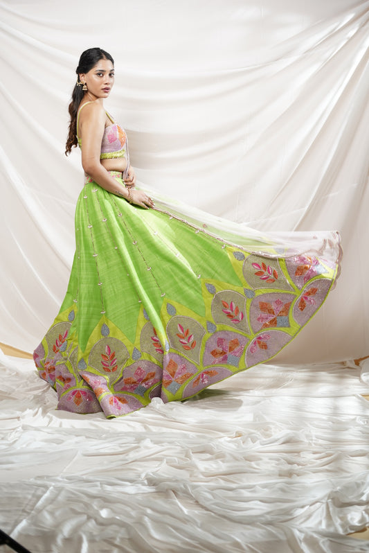 Parrot Gleam Lehenga